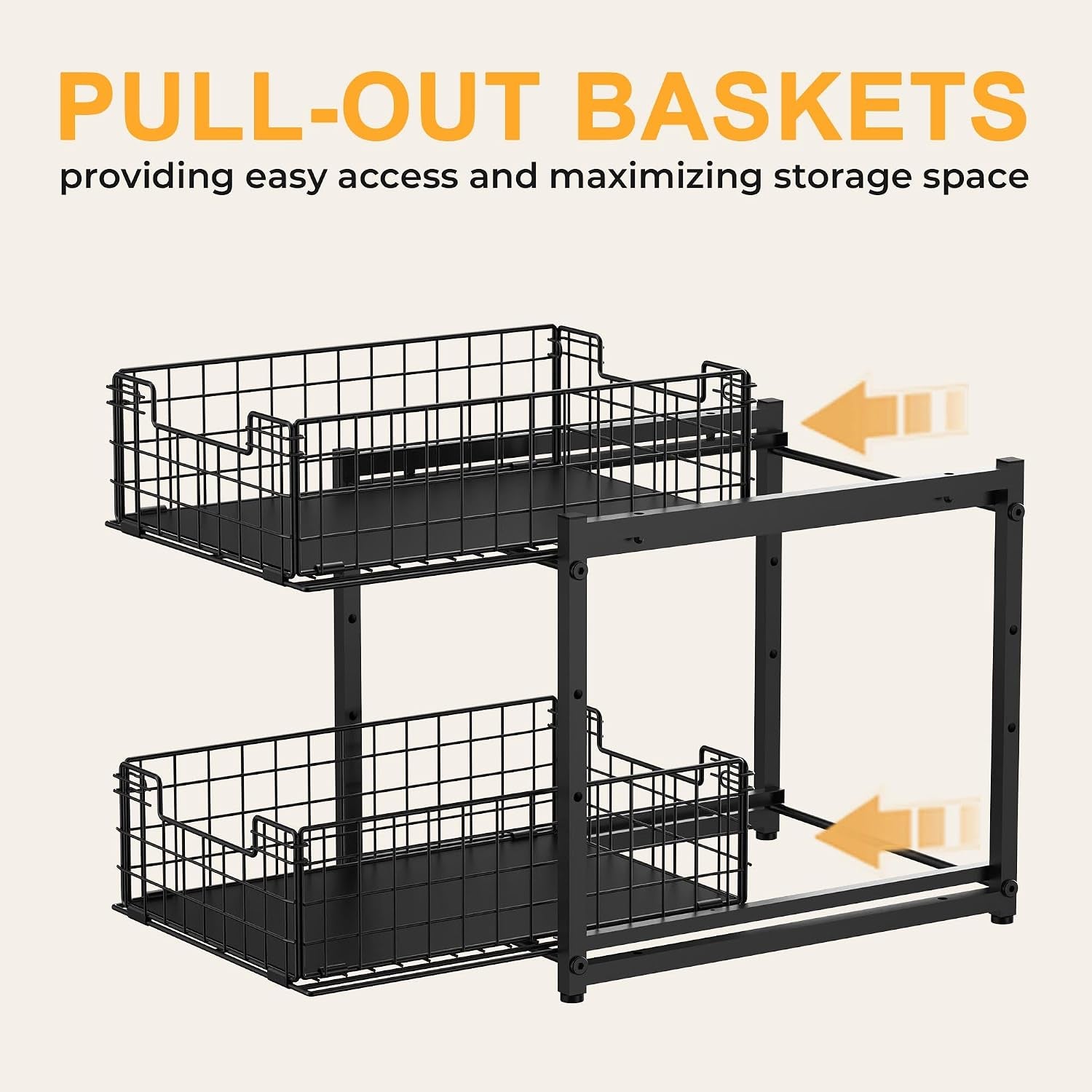 Under Sink Organizer, 2-Tier Pull Out Cabinet Organizer, Kitchen Bathroom Organizer and Storage, Spice Rack for Kitchen, Multi-Use Sliding Drawers Shelves (1, Black)