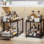 Under Sink Organizer, 2-Tier Pull Out Cabinet Organizer, Kitchen Bathroom Organizer and Storage, Spice Rack for Kitchen, Multi-Use Sliding Drawers Shelves (1, Black)