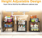 Under Sink Organizer, 2-Tier Pull Out Cabinet Organizer, Kitchen Bathroom Organizer and Storage, Spice Rack for Kitchen, Multi-Use Sliding Drawers Shelves (1, Black)