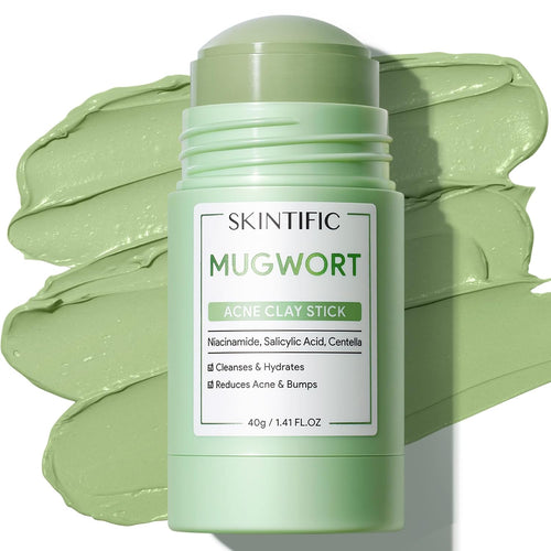 Mugwort Clay Stick Face Mask with Centella & Salicylic Acid | Redness Soothing and Breakout Control with Gentle Exfoliating, Balanced Purifying Wash-Off Facial Mud Mask