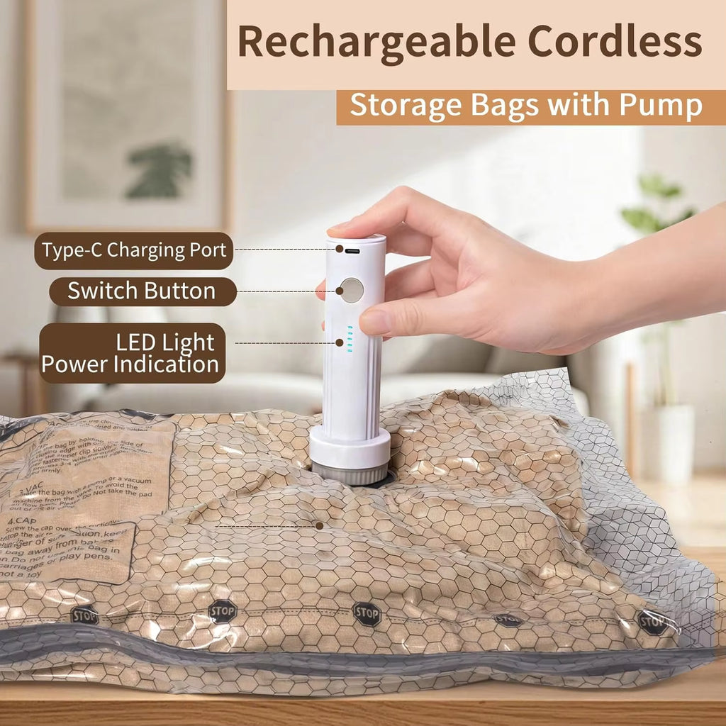 Vacuum Bags for Travel with Rechargeable air Pump, Carry-on Size Compression Packing Bags for Luggage and Suitcase, Space Saver