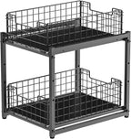 Under Sink Organizer, 2-Tier Pull Out Cabinet Organizer, Kitchen Bathroom Organizer and Storage, Spice Rack for Kitchen, Multi-Use Sliding Drawers Shelves (1, Black)