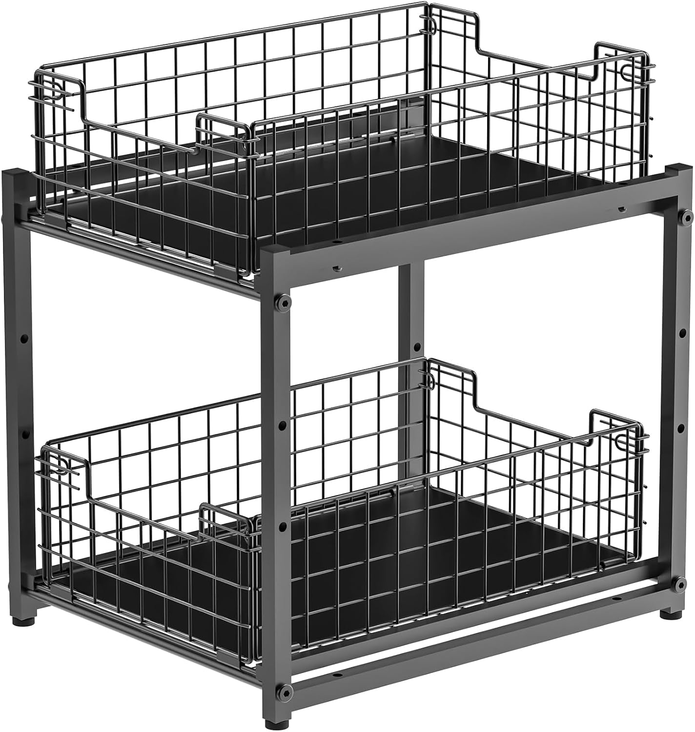 Under Sink Organizer, 2-Tier Pull Out Cabinet Organizer, Kitchen Bathroom Organizer and Storage, Spice Rack for Kitchen, Multi-Use Sliding Drawers Shelves (1, Black)